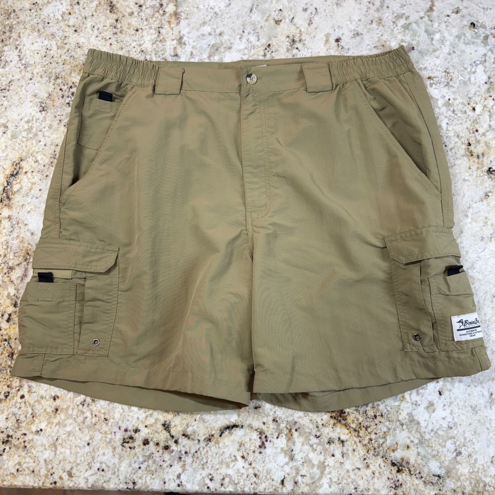Bimini Bay Outfitters Men Khaki Nylon Cargo Fishing Shorts Size 40 Elastic Waist